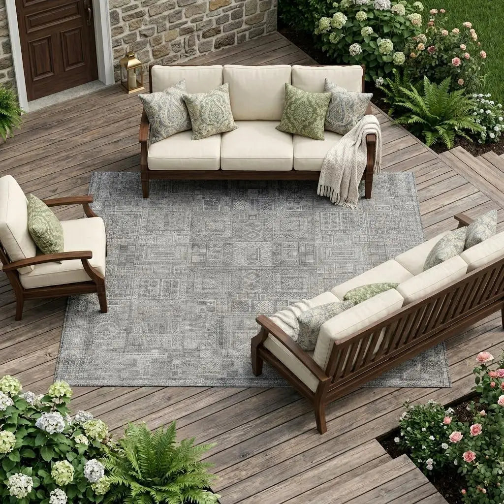 9' X 12' Silver And Gray Oriental Washable Indoor Outdoor Area Rug Homeroots Outdoor