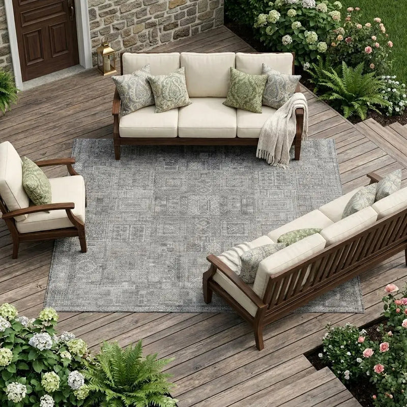 9' X 12' Silver And Gray Oriental Washable Indoor Outdoor Area Rug Homeroots Outdoor