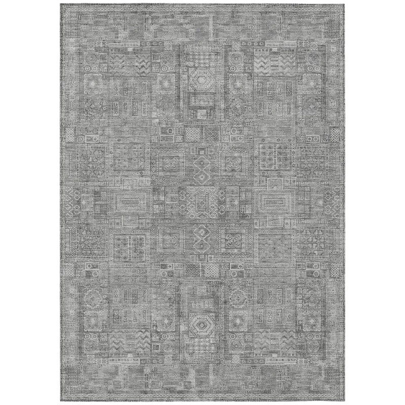 9' X 12' Silver And Gray Oriental Washable Indoor Outdoor Area Rug Homeroots Outdoor