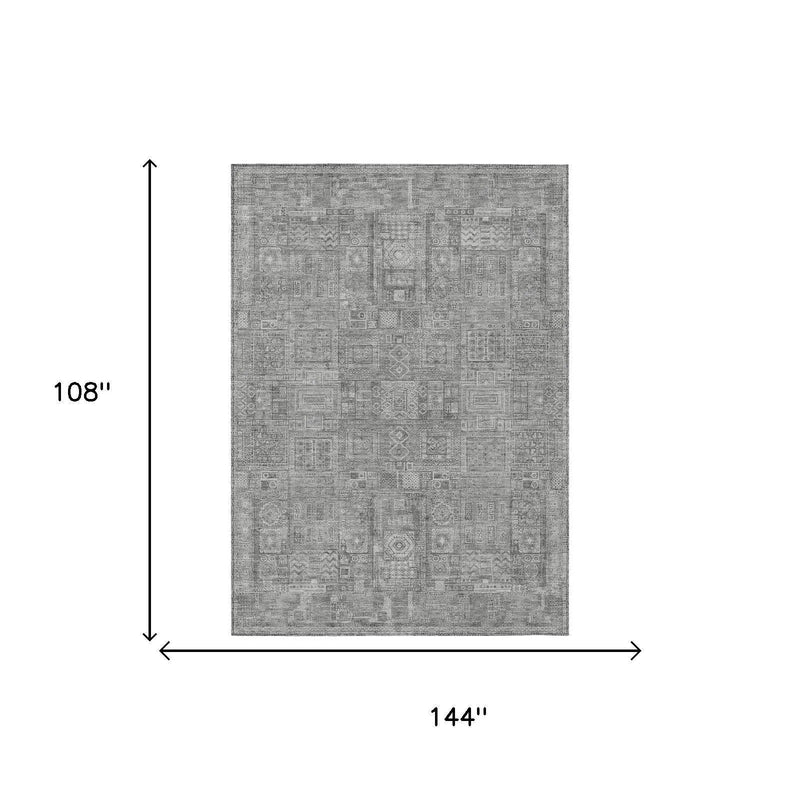 9' X 12' Silver And Gray Oriental Washable Indoor Outdoor Area Rug Homeroots Outdoor