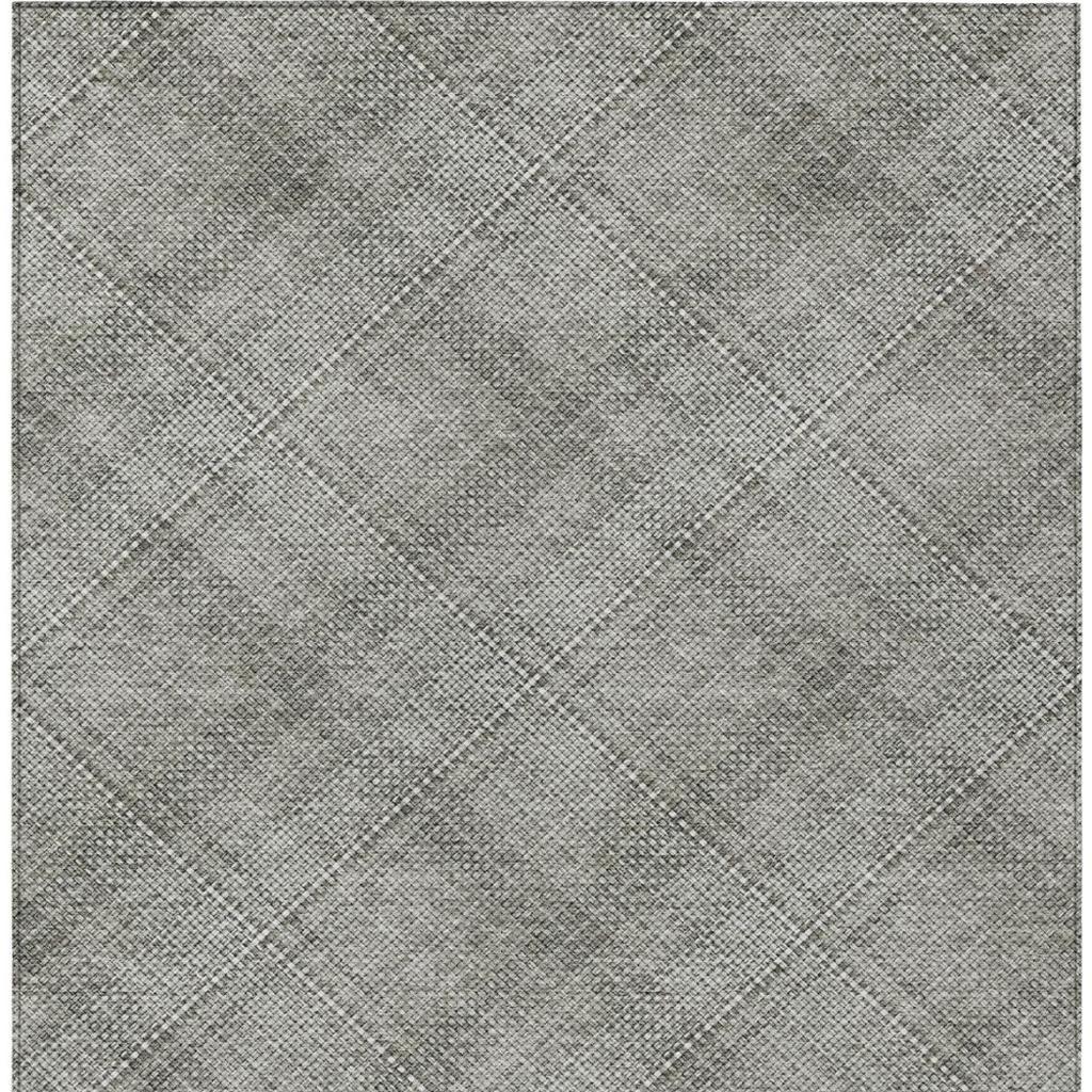 9' X 12' Silver And Gray Plaid Washable Indoor Outdoor Area Rug Homeroots Outdoor
