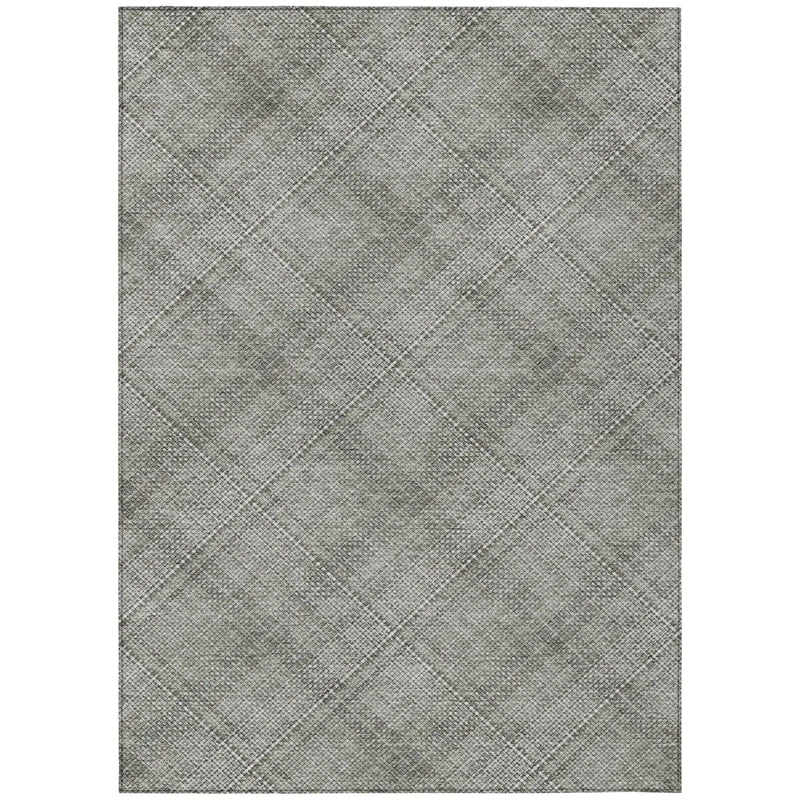 9' X 12' Silver And Gray Plaid Washable Indoor Outdoor Area Rug Homeroots Outdoor