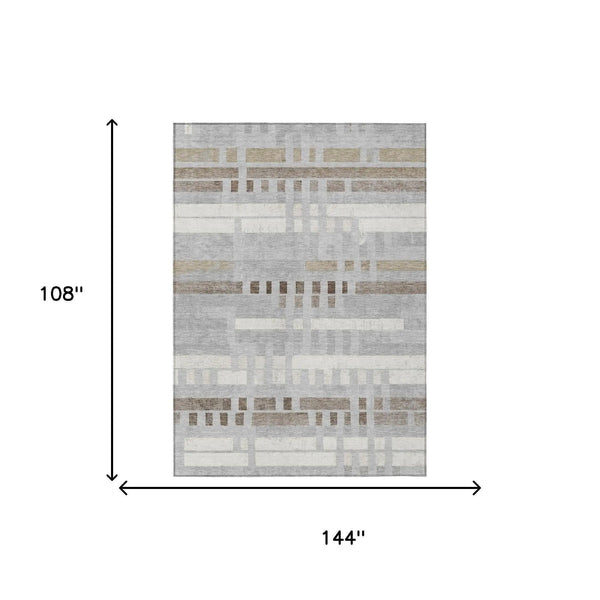9' X 12' Silver And Gray Striped Washable Indoor Outdoor Area Rug Homeroots Outdoor