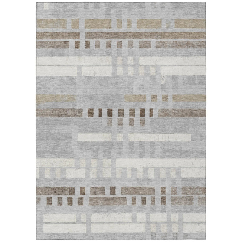9' X 12' Silver And Gray Striped Washable Indoor Outdoor Area Rug Homeroots Outdoor