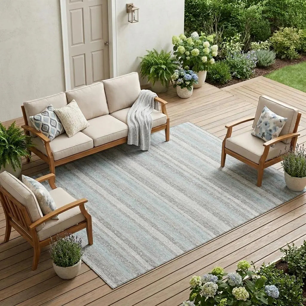 9' X 12' Silver And Gray Striped Washable Indoor Outdoor Area Rug Homeroots Outdoor