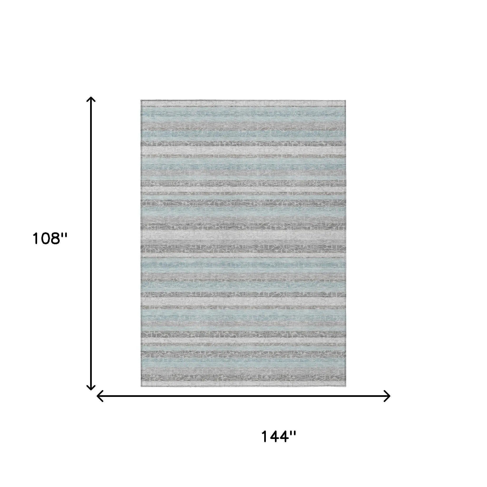 9' X 12' Silver And Gray Striped Washable Indoor Outdoor Area Rug Homeroots Outdoor