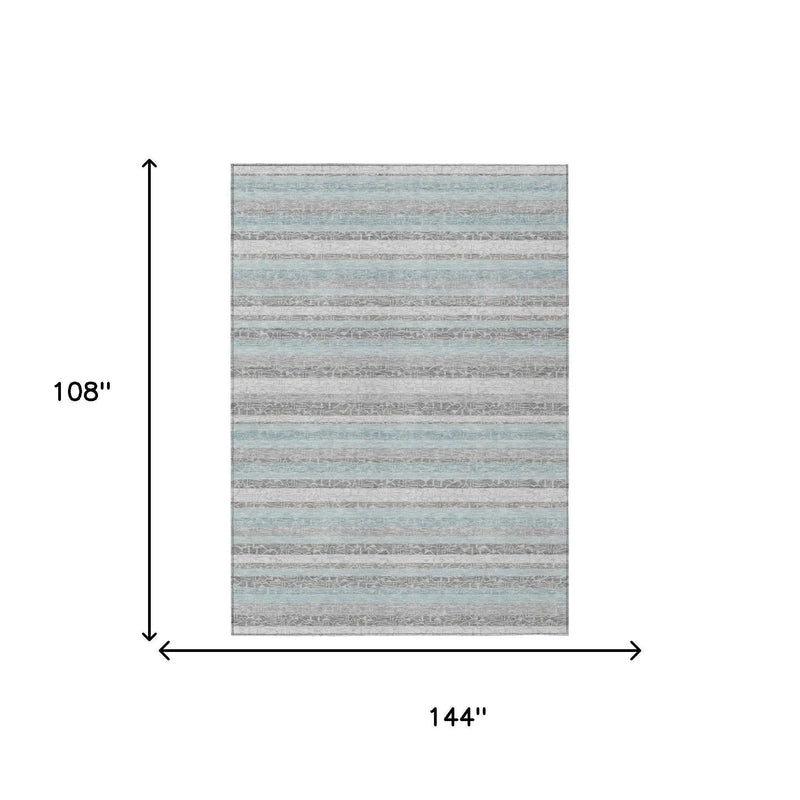 9' X 12' Silver And Gray Striped Washable Indoor Outdoor Area Rug Homeroots Outdoor
