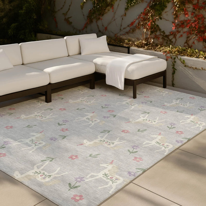 9' X 12' Silver And Ivory Floral Washable Indoor Outdoor Area Rug Homeroots Outdoor