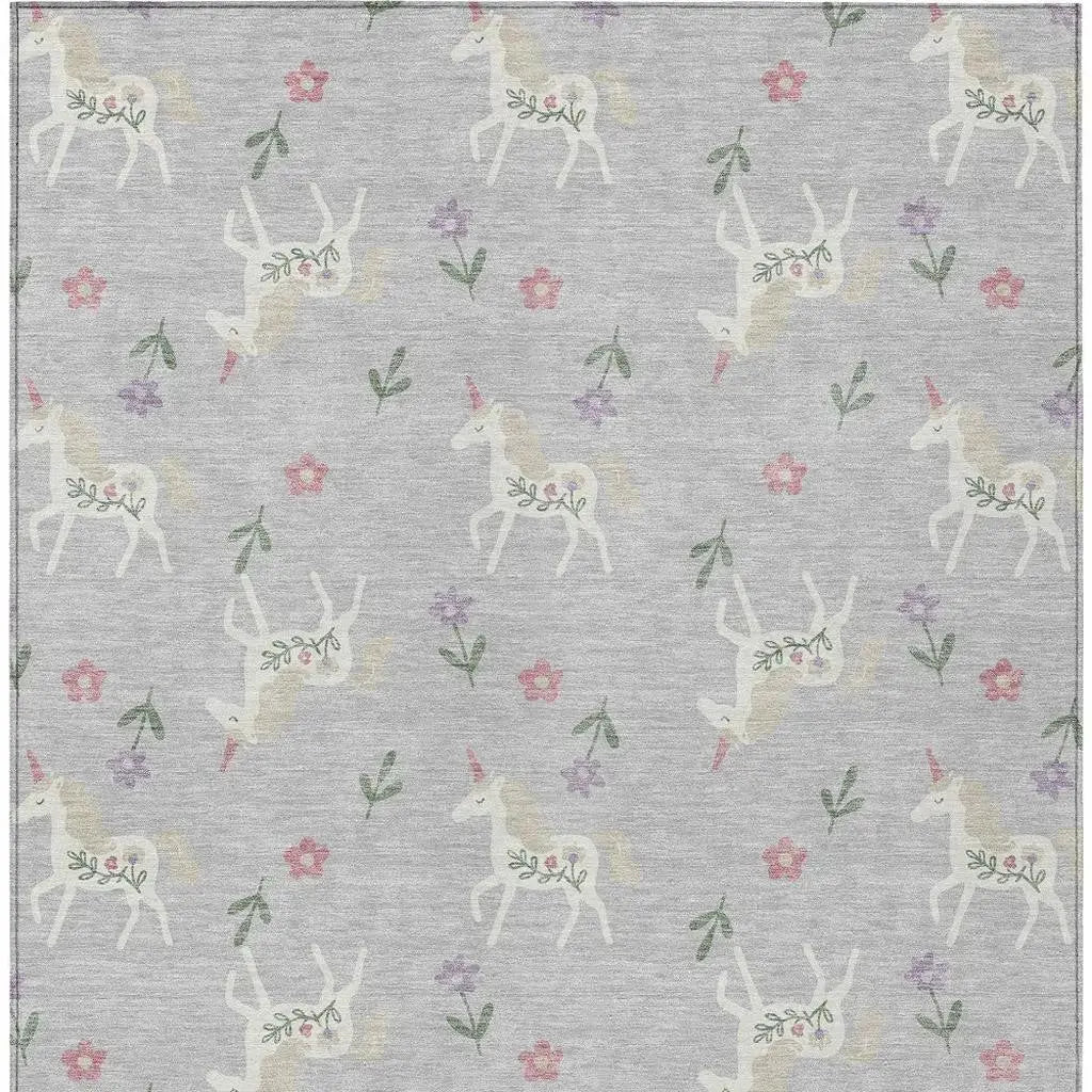 9' X 12' Silver And Ivory Floral Washable Indoor Outdoor Area Rug Homeroots Outdoor
