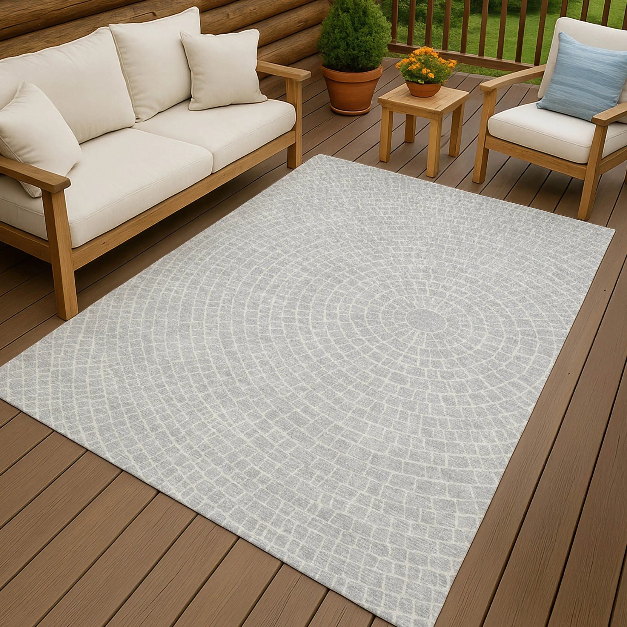 9' X 12' Silver And Ivory Geometric Washable Indoor Outdoor Area Rug Homeroots Outdoor