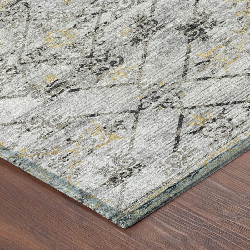 9' X 12' Silver And Ivory Geometric Washable Indoor Outdoor Area Rug Homeroots Outdoor