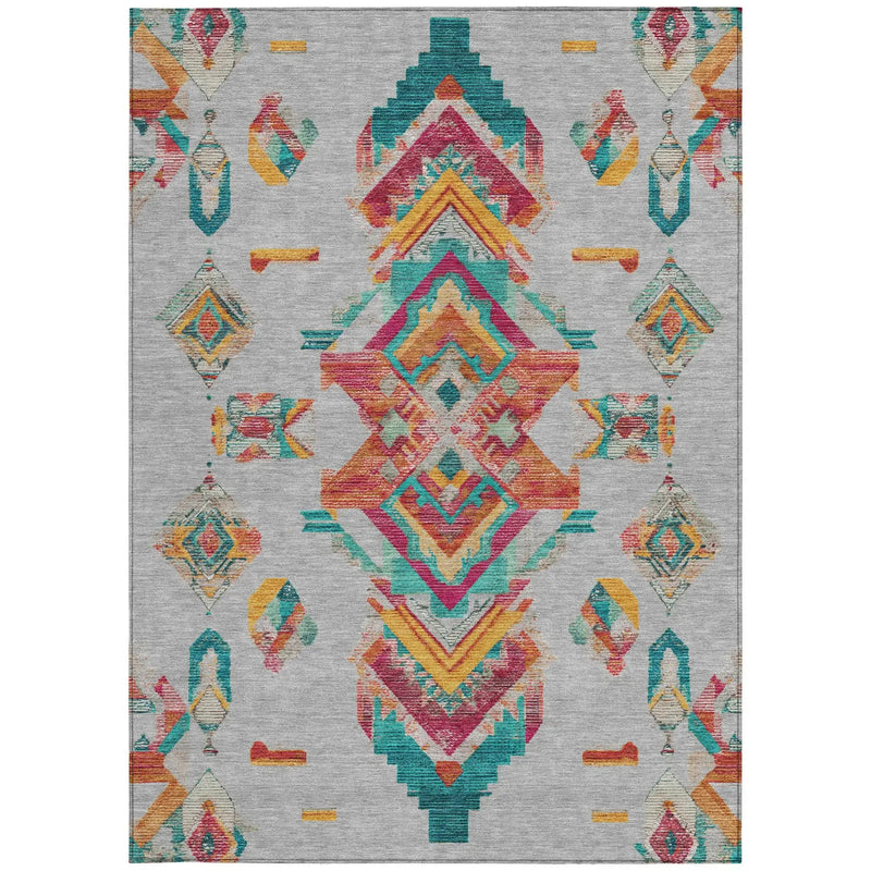 9' X 12' Silver And Ivory Tribal Washable Indoor Outdoor Area Rug Homeroots Outdoor