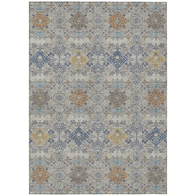 9' X 12' Silver And Navy Blue Oriental Washable Indoor Outdoor Area Rug Homeroots Outdoor