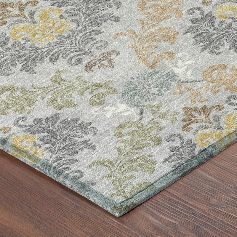 9' X 12' Silver And Sage Damask Washable Indoor Outdoor Area Rug Homeroots Outdoor