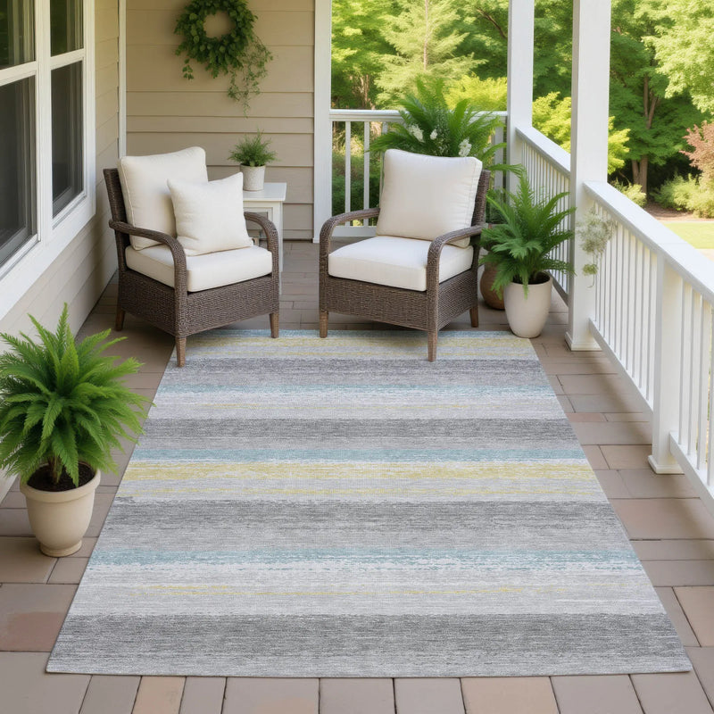 9' X 12' Silver And Taupe Striped Washable Indoor Outdoor Area Rug Homeroots Outdoor