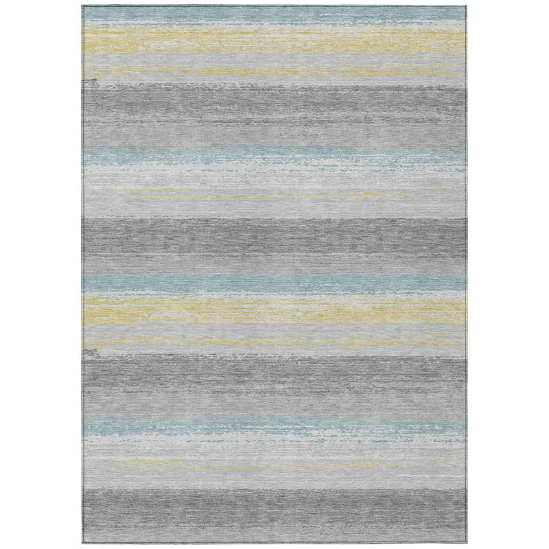 9' X 12' Silver And Taupe Striped Washable Indoor Outdoor Area Rug Homeroots Outdoor