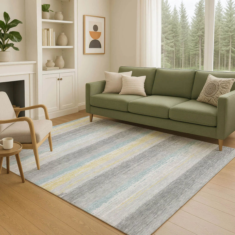 9' X 12' Silver And Taupe Striped Washable Indoor Outdoor Area Rug Homeroots Outdoor