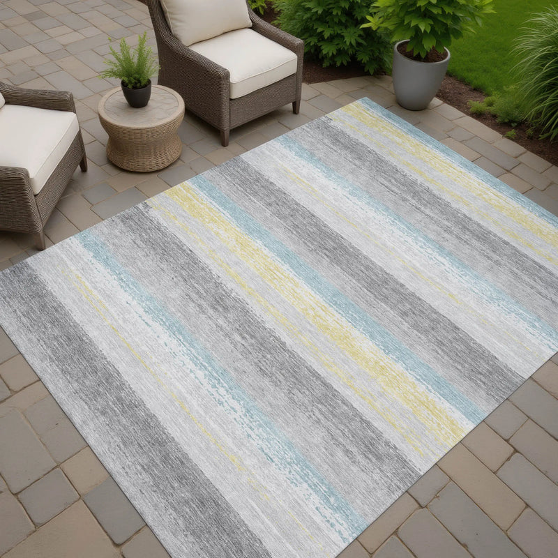 9' X 12' Silver And Taupe Striped Washable Indoor Outdoor Area Rug Homeroots Outdoor