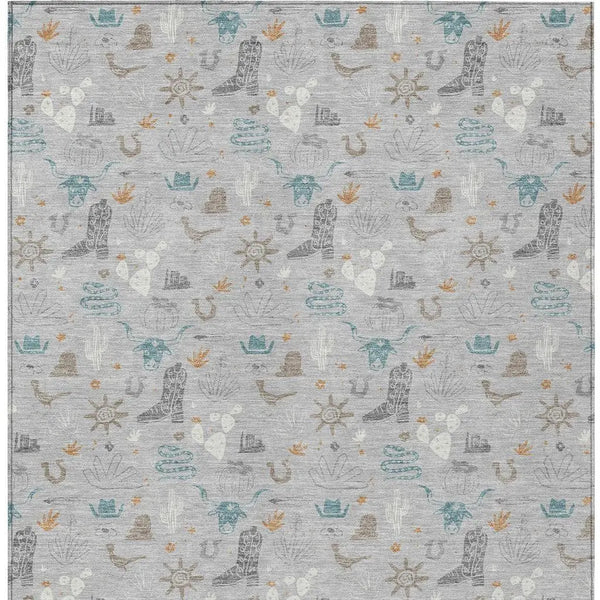 9' X 12' Silver And Teal Blue Cactus Washable Indoor Outdoor Area Rug Homeroots Outdoor