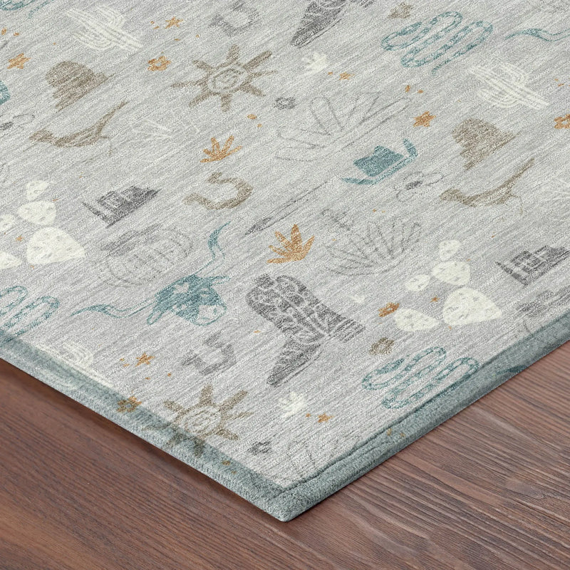9' X 12' Silver And Teal Blue Cactus Washable Indoor Outdoor Area Rug Homeroots Outdoor