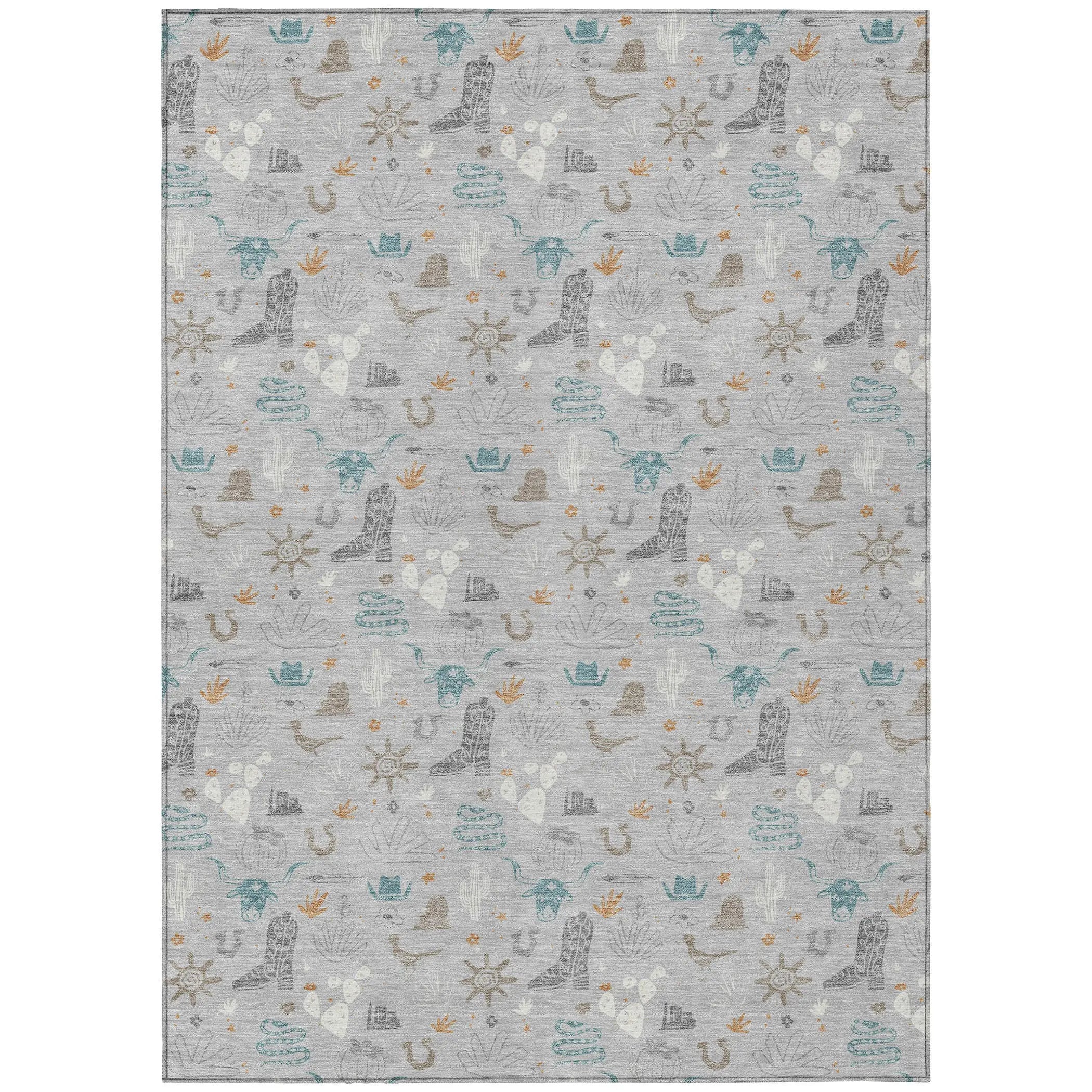9' X 12' Silver And Teal Blue Cactus Washable Indoor Outdoor Area Rug Homeroots Outdoor