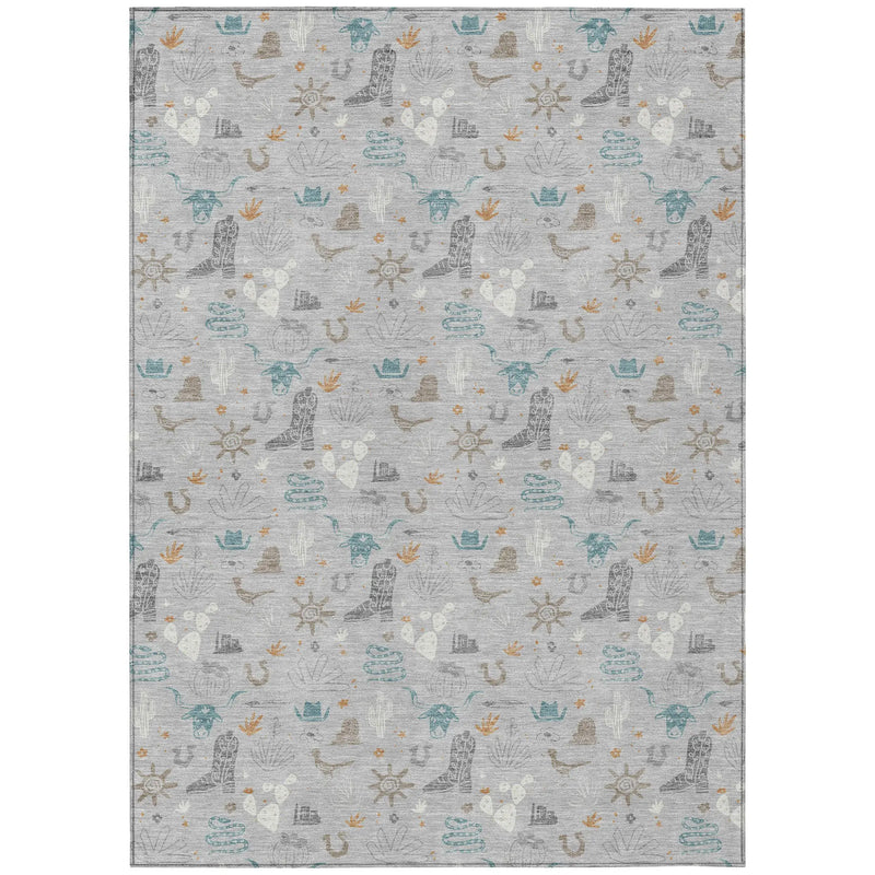 9' X 12' Silver And Teal Blue Cactus Washable Indoor Outdoor Area Rug Homeroots Outdoor