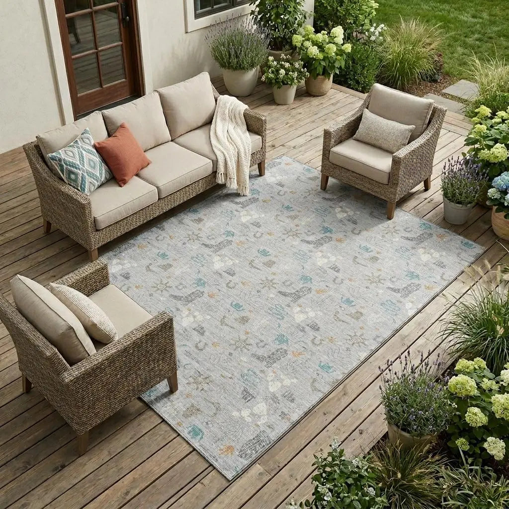 9' X 12' Silver And Teal Blue Cactus Washable Indoor Outdoor Area Rug Homeroots Outdoor