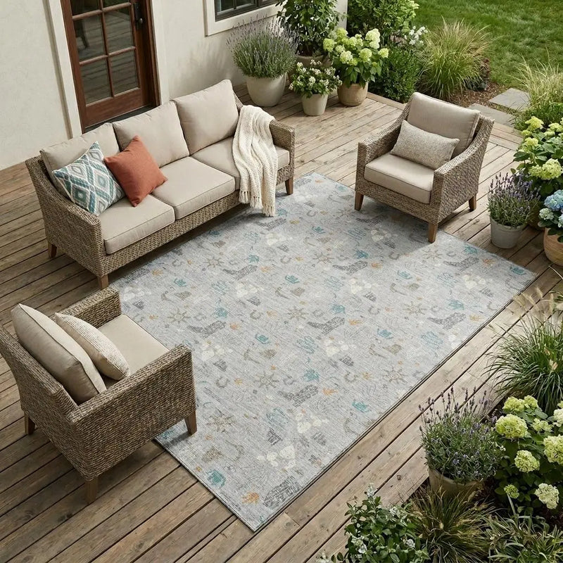 9' X 12' Silver And Teal Blue Cactus Washable Indoor Outdoor Area Rug Homeroots Outdoor