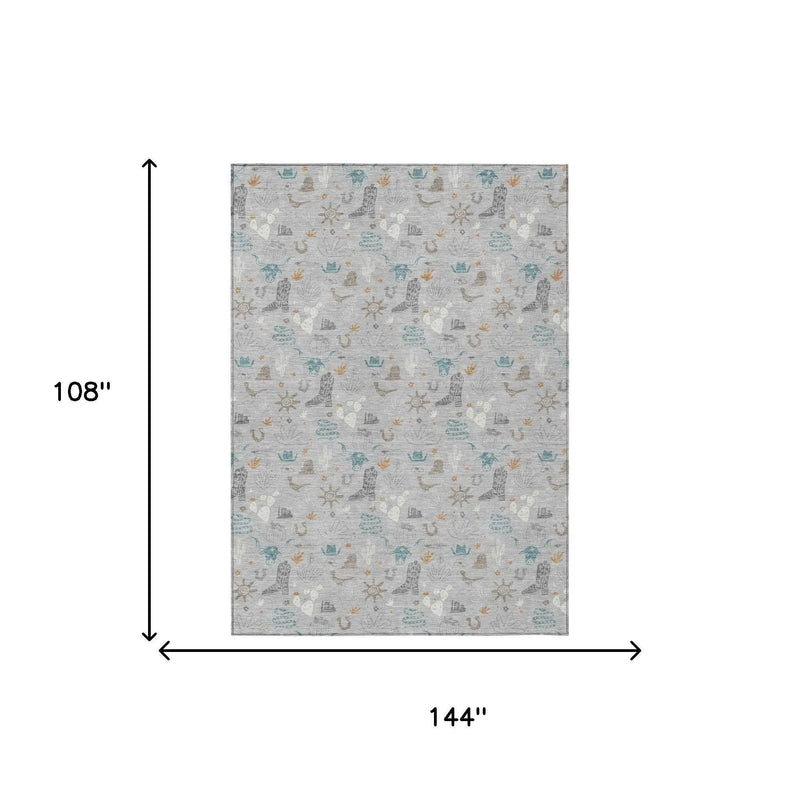 9' X 12' Silver And Teal Blue Cactus Washable Indoor Outdoor Area Rug Homeroots Outdoor