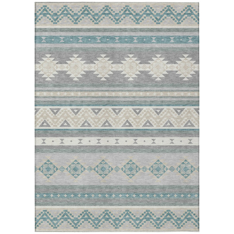 9' X 12' Silver And Teal Blue Southwestern Washable Indoor Outdoor Area Rug Homeroots Outdoor