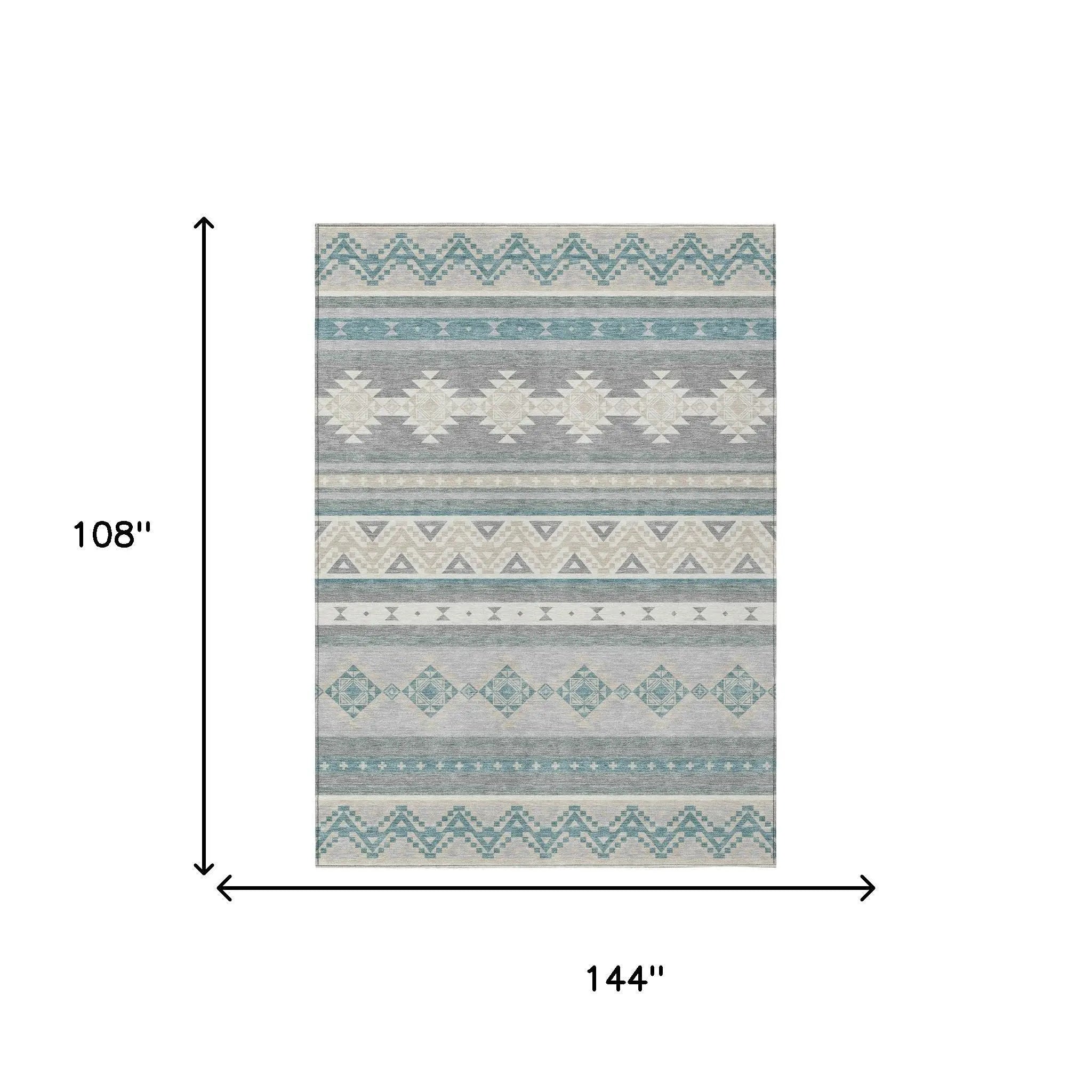 9' X 12' Silver And Teal Blue Southwestern Washable Indoor Outdoor Area Rug Homeroots Outdoor