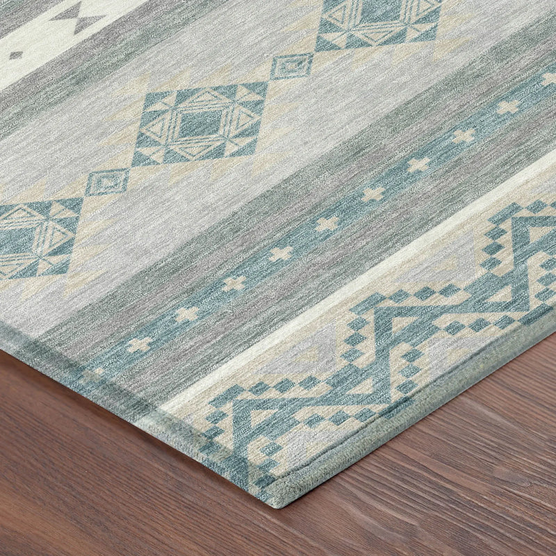 9' X 12' Silver And Teal Blue Southwestern Washable Indoor Outdoor Area Rug Homeroots Outdoor