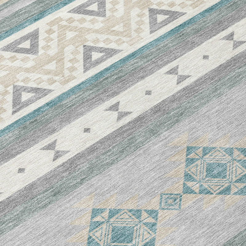 9' X 12' Silver And Teal Blue Southwestern Washable Indoor Outdoor Area Rug Homeroots Outdoor