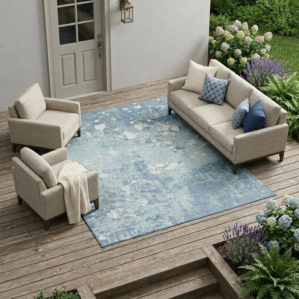 9' X 12' Sky Blue And Beige Abstract Washable Indoor Outdoor Area Rug Homeroots Outdoor