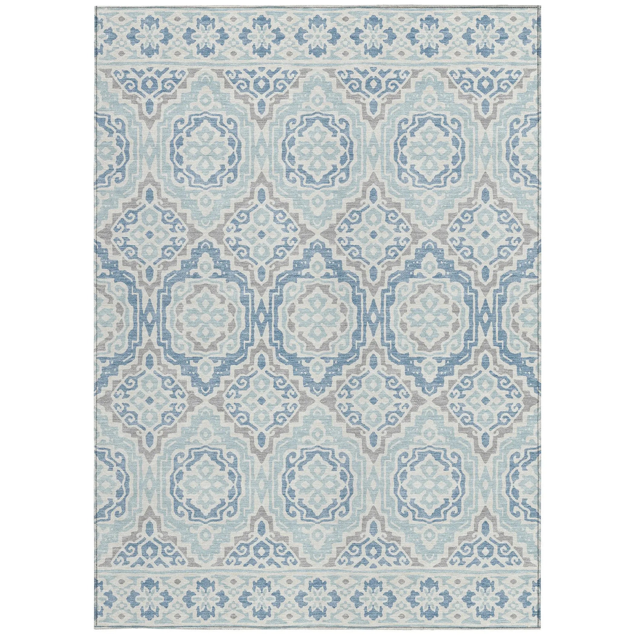 9' X 12' Sky Blue And Beige Tribal Washable Indoor Outdoor Area Rug Homeroots Outdoor