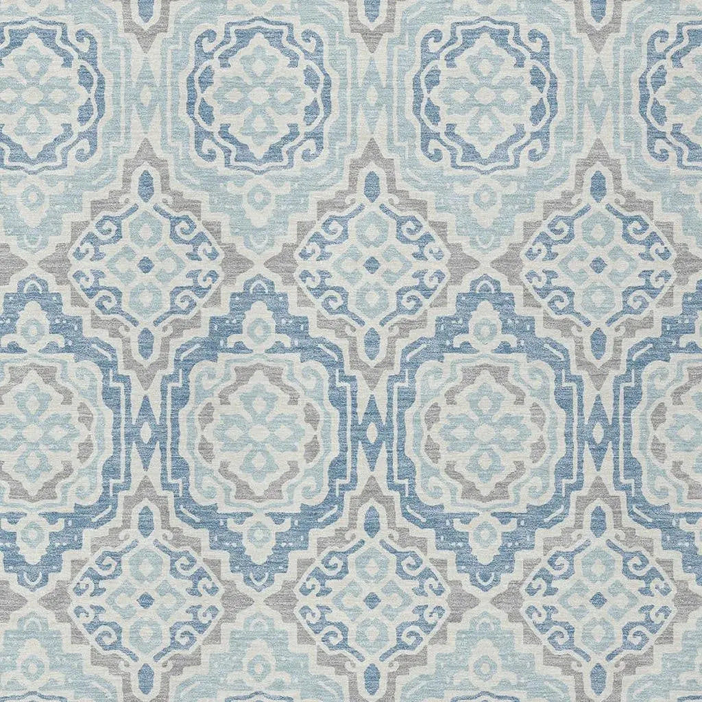 9' X 12' Sky Blue And Beige Tribal Washable Indoor Outdoor Area Rug Homeroots Outdoor