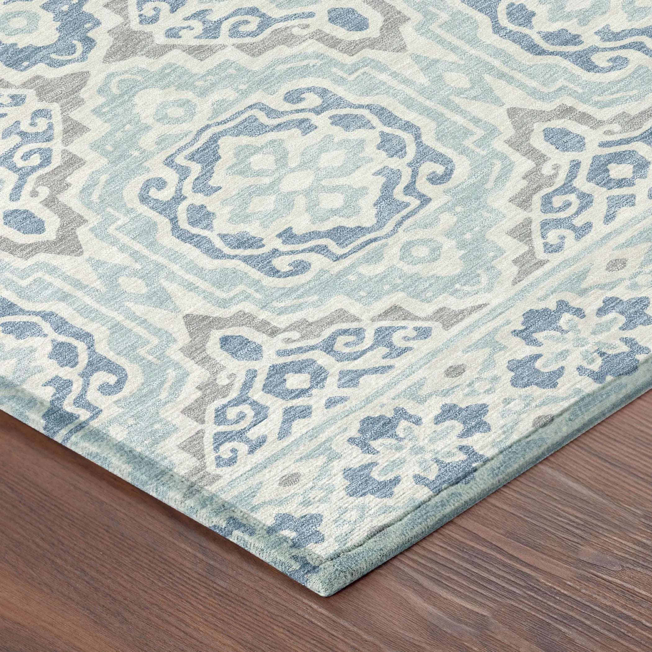 9' X 12' Sky Blue And Beige Tribal Washable Indoor Outdoor Area Rug Homeroots Outdoor