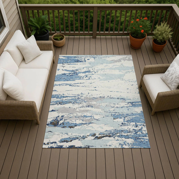 9' X 12' Sky Blue And Blue Abstract Washable Indoor Outdoor Area Rug Homeroots Outdoor
