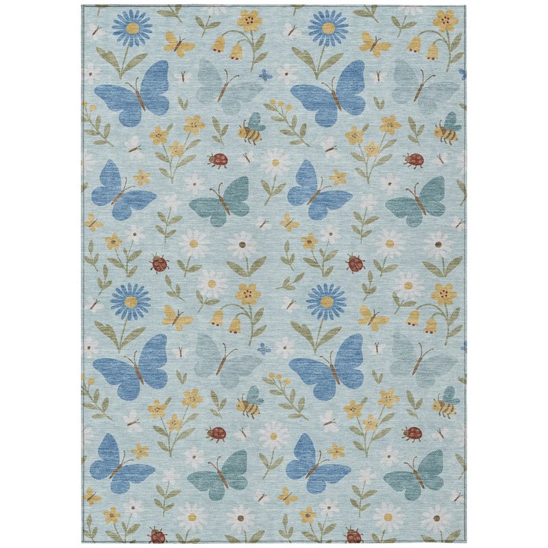 9' X 12' Sky Blue And Blue Abstract Washable Indoor Outdoor Area Rug Homeroots Outdoor