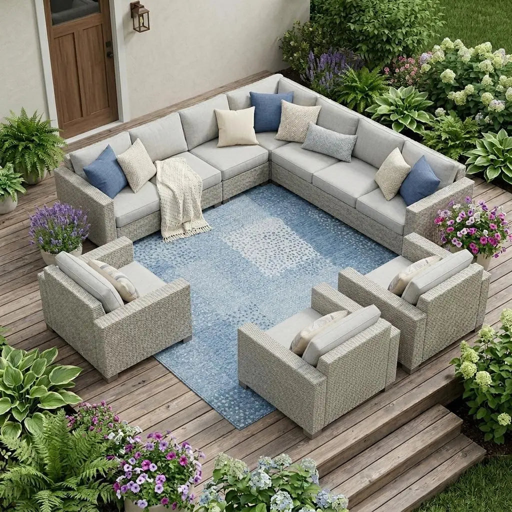 9' X 12' Sky Blue And Blue Abstract Washable Indoor Outdoor Area Rug Homeroots Outdoor