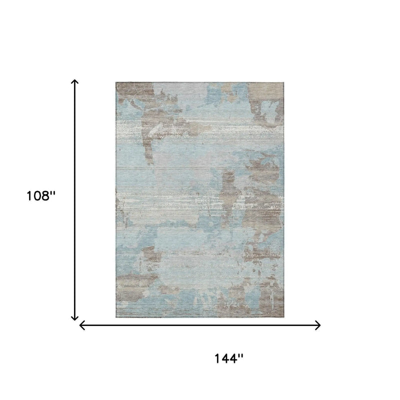 9' X 12' Sky Blue And Blue Abstract Washable Indoor Outdoor Area Rug Homeroots Outdoor