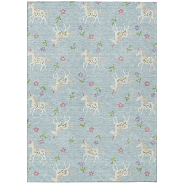9' X 12' Sky Blue And Blue Floral Washable Indoor Outdoor Area Rug Homeroots Outdoor