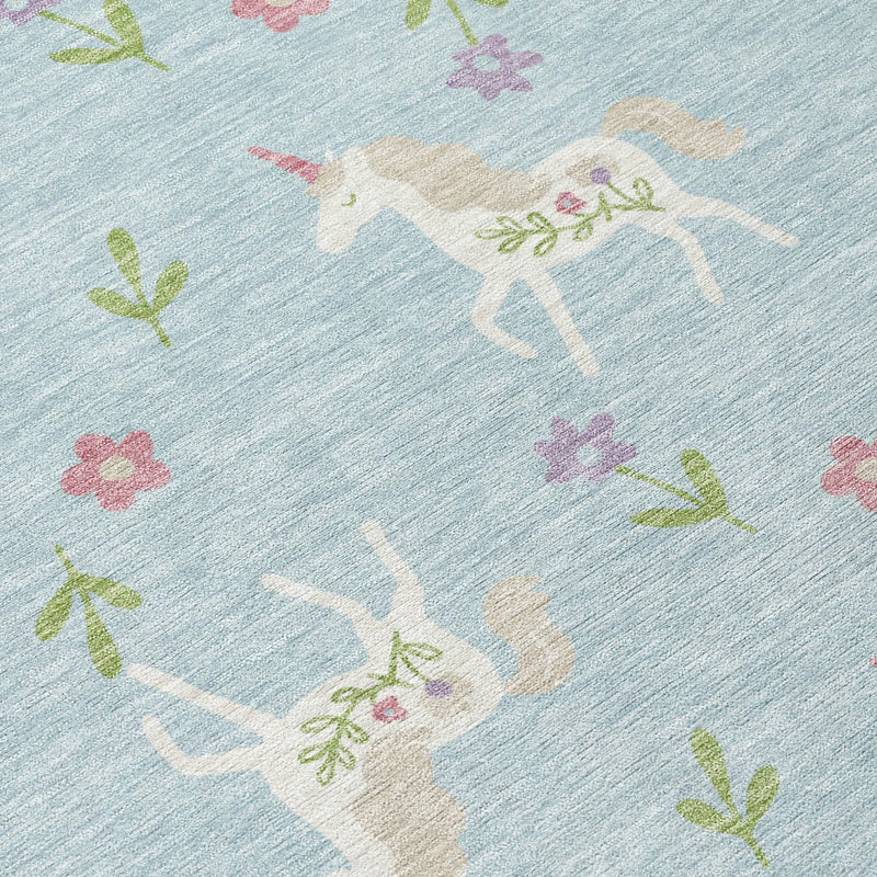 9' X 12' Sky Blue And Blue Floral Washable Indoor Outdoor Area Rug Homeroots Outdoor