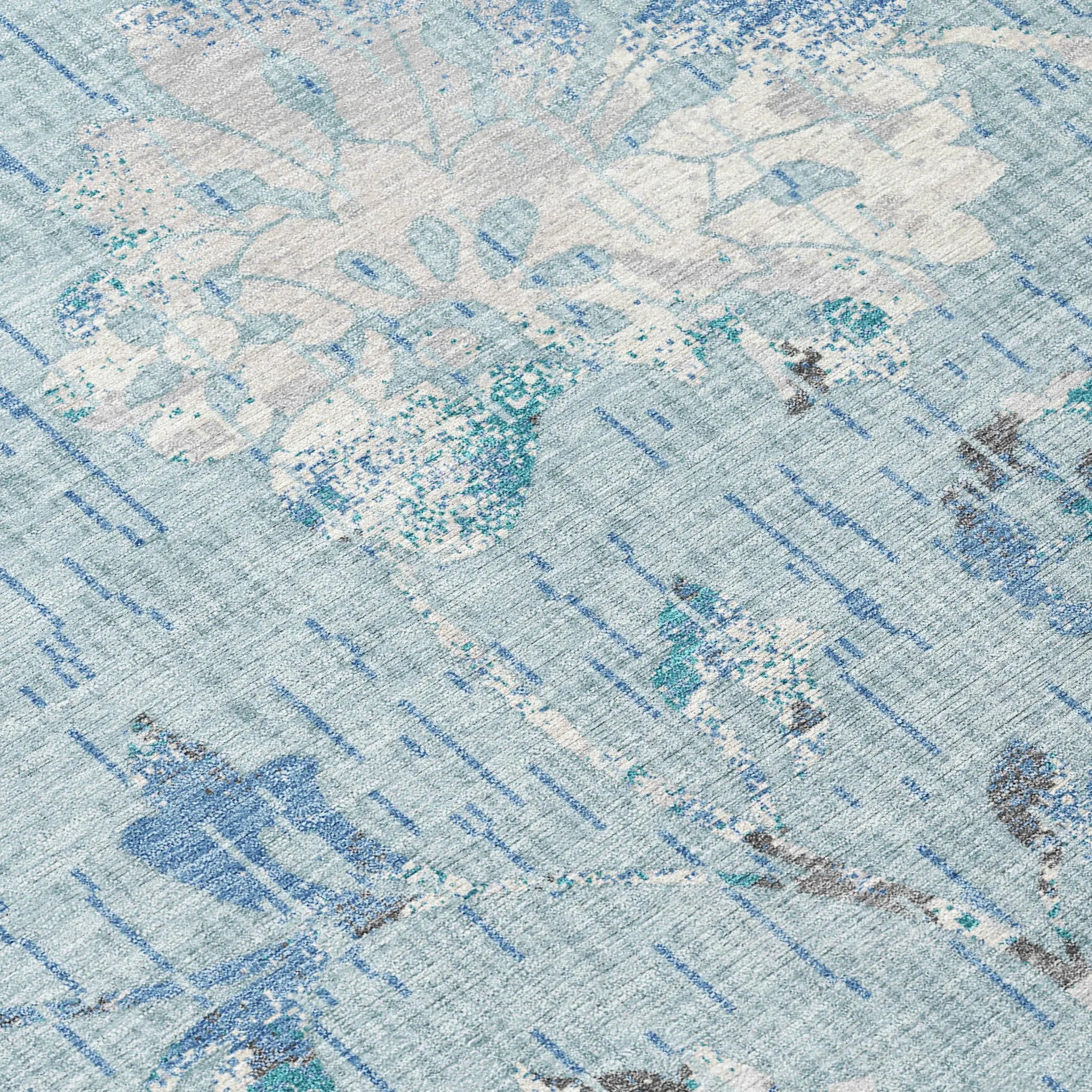9' X 12' Sky Blue And Blue Floral Washable Indoor Outdoor Area Rug Homeroots Outdoor