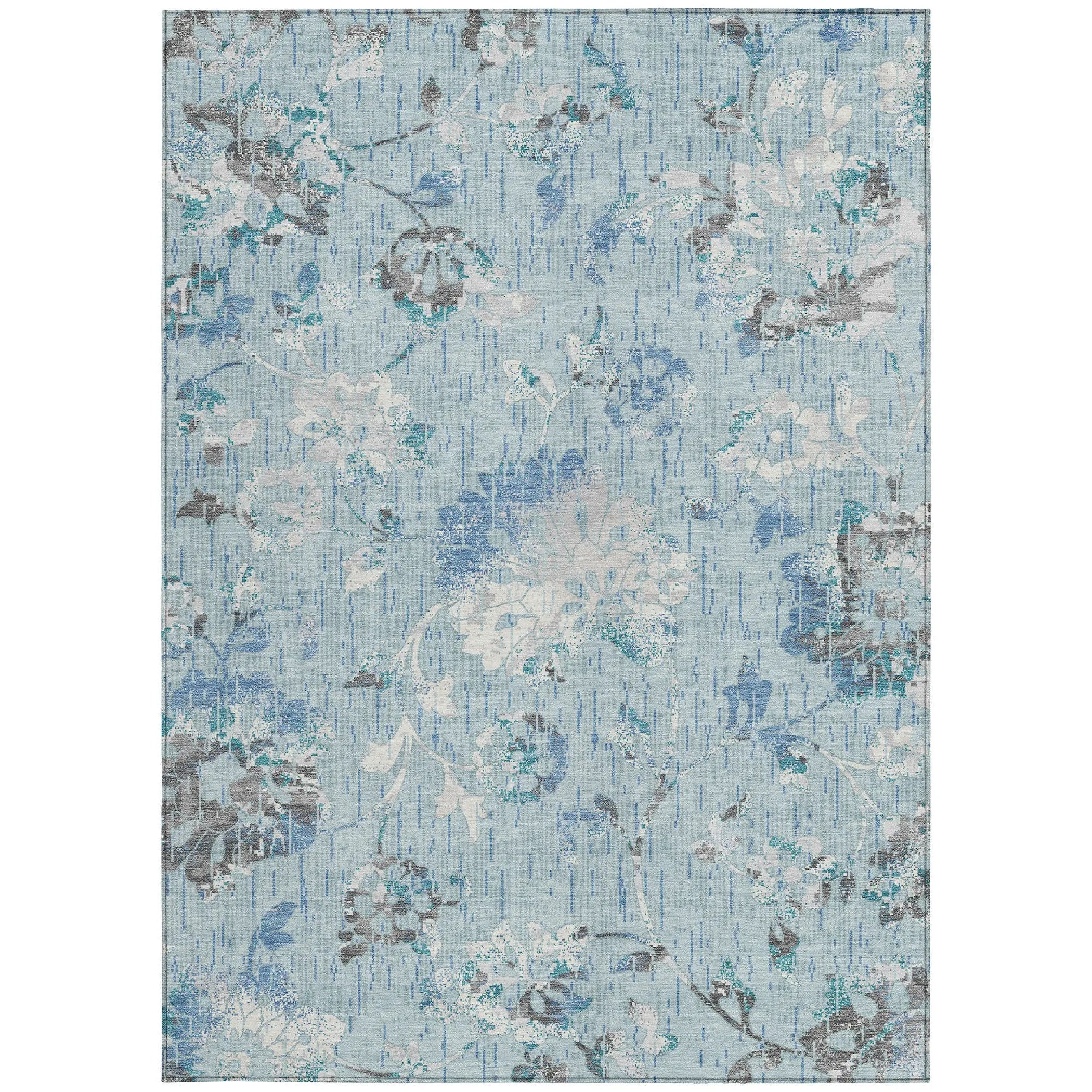 9' X 12' Sky Blue And Blue Floral Washable Indoor Outdoor Area Rug Homeroots Outdoor