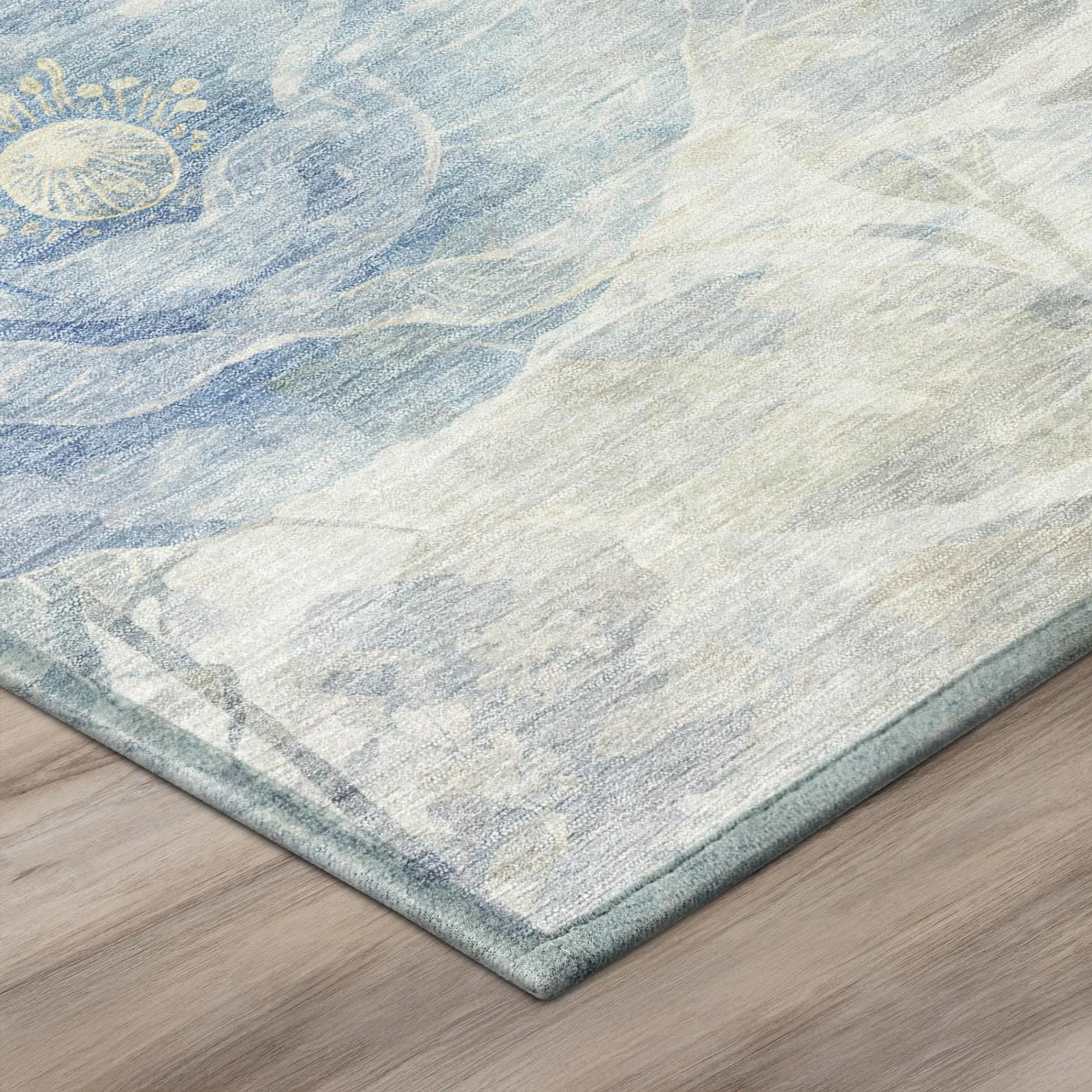 9' X 12' Sky Blue And Blue Floral Washable Indoor Outdoor Area Rug Homeroots Outdoor