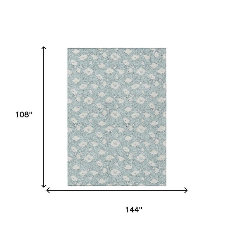 9' X 12' Sky Blue And Blue Floral Washable Indoor Outdoor Area Rug Homeroots Outdoor