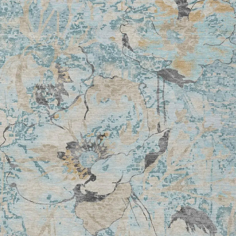 9' X 12' Sky Blue And Blue Floral Washable Indoor Outdoor Area Rug Homeroots Outdoor