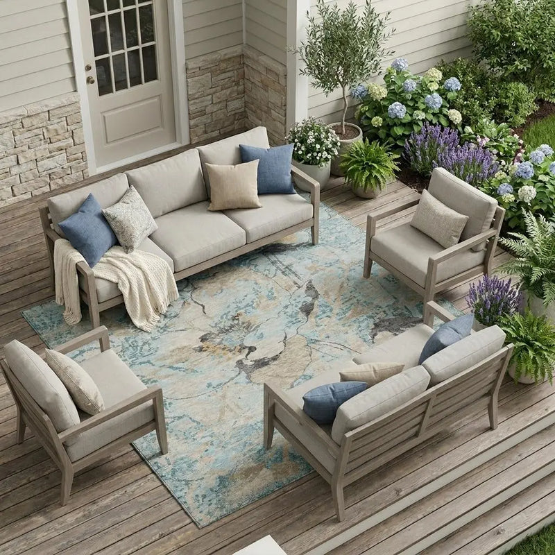 9' X 12' Sky Blue And Blue Floral Washable Indoor Outdoor Area Rug Homeroots Outdoor