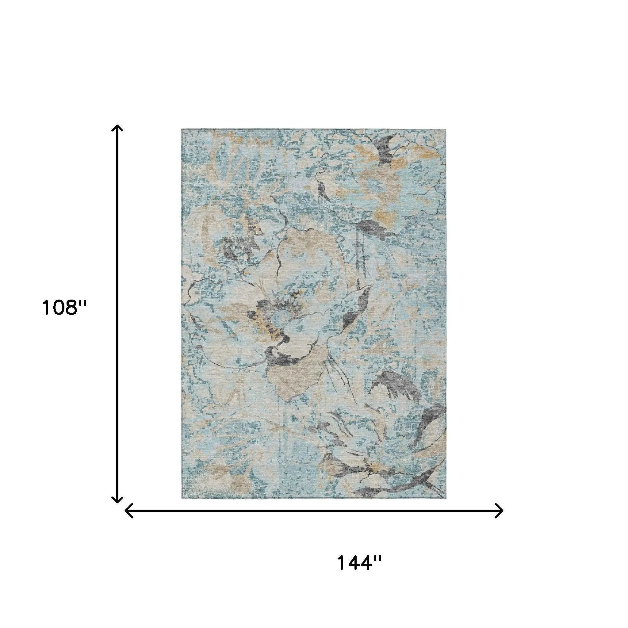 9' X 12' Sky Blue And Blue Floral Washable Indoor Outdoor Area Rug Homeroots Outdoor